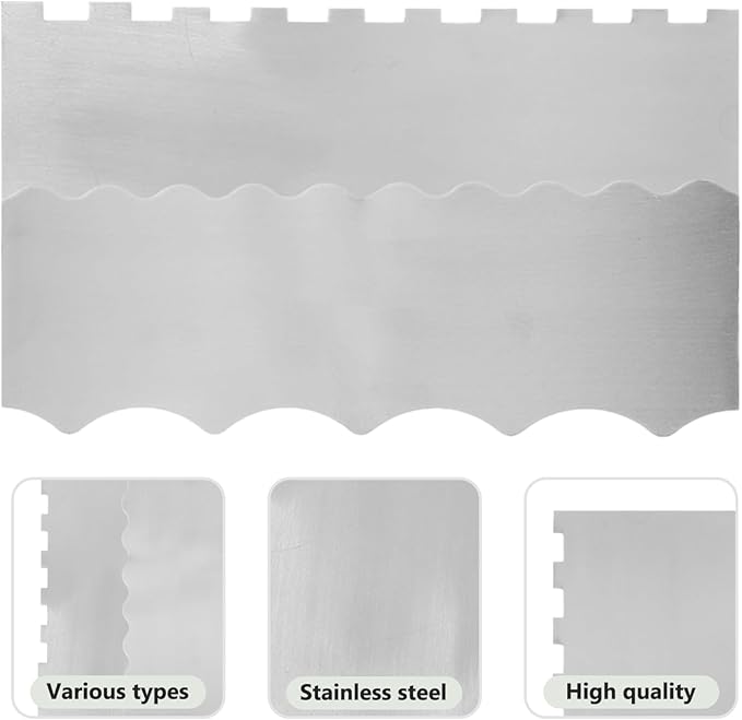 Cake Scraper 2Pcs Stainless Steel Cake Smoother Double-Sided DIY Icing Smoother 4 Pattern Scraper Kitchen Bakery Decorating Tools
