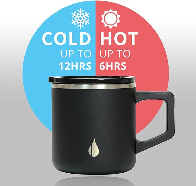 Elemental Insulated Coffee Mug - Triple-Wall Stainless Steel Summit Travel Cup for Hot and Cold Drinks - Thermal Coffee Mug with Lid and Handle for Camping, Office & Travel 12oz - Black - Image 6