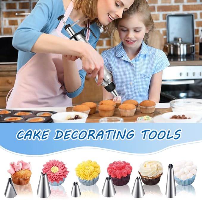 Dessert Decorating Syringe Set,Frosting Piping Kit Stainless Steels Cake Decorating Kit with 6 Icing Piping Tips 3 Cream Scraper for Frosting Cream to Make Cupcakes