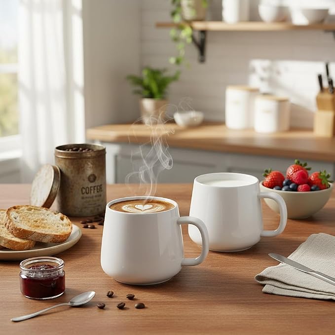 Teocera Coffee Mugs Set of 6-12oz Chip-Resistant Ceramic Cups with Ergonomic Handle | Dishwasher & Microwave Safe White Mugs | Keeps Beverage Hot, Perfect for Family Kitchen & Holiday Gifts - Image 2