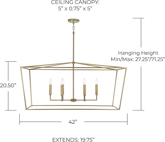 Capital Lighting 837661AD Thea Symmetrical Clear Line Island/Linear Pendant, 6-Light 360 Total Watts, 21" H x 42" W, Aged Brass - Image 3