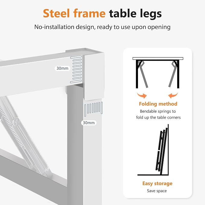 DlandHome 62 Inch Large Folding Computer Desk, Fully Assembled, Teak White | Foldable Writing Table for Bedroom Dorm, Conference Table for Home Office, Wood Top Metal Frame, Collapsible Easy Storage - Image 4