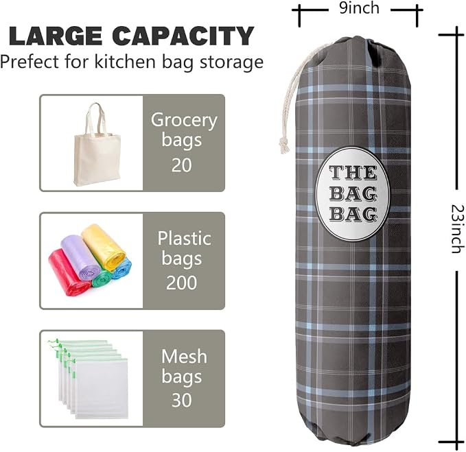 Classic Buffalo Check Plaid Grocery Bags Holder Organizer, Wall Mount Plastic Bags Storage Container Dispenser, Kitchen Housewarming Gift For Women, Family, Friends, Grandma, Mom (A-21) - Image 2