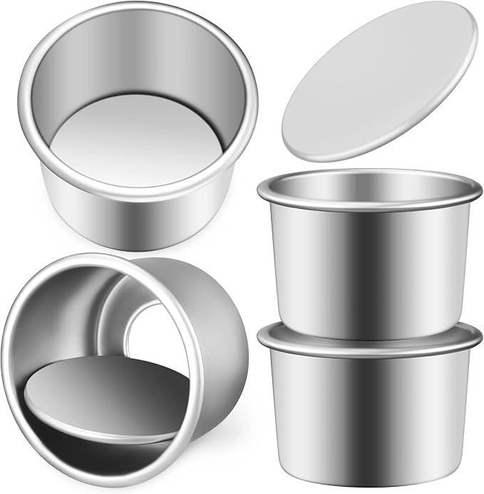 4 Pcs Small Round Cake Tins with Removable Bottom Aluminum Alloy Baking for Home Baking Scratch Design for Daily Use and Celebrations by MOLUCKFU
