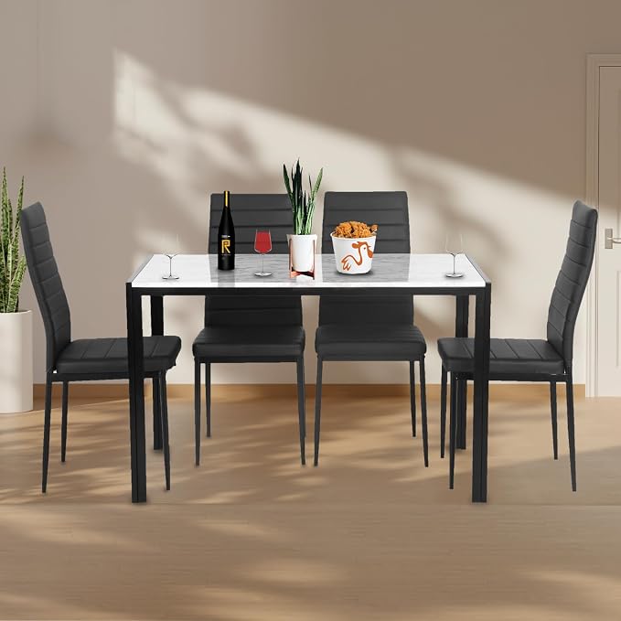 FDW Dining Table Set Dining Room Table Set for Small Spaces Kitchen Table and Chairs for 4 Table with Chairs Home Furniture Rectangular Modern (White Marble) - Image 2