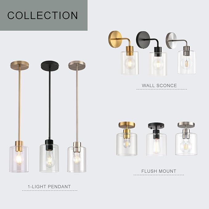 Black Pendant Lights Kitchen Island,Modern Farmhouse Glass Pendant Light,Light Fixture Kitchen Pendant Mini Hanging Light Fixture for Sink (Black 2 Pack Stem Rod) - Image 9
