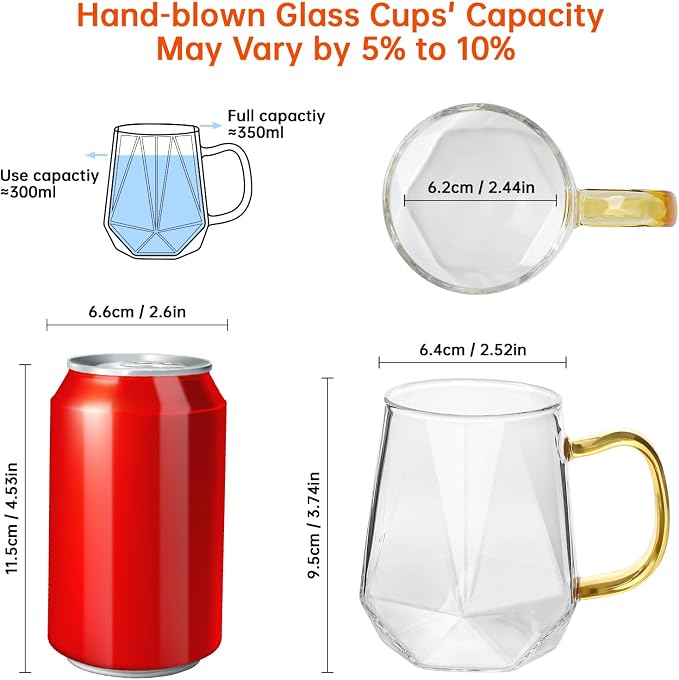 Glass Coffee Mugs 12oz with Handle and Spoon, Set of 2 | 350ml Glass Coffee Cups for Hot and Cold Drinks, Withstand -20℃ to 150℃, for Cappuccino Latte Macchiato Espresso Juice - Image 2