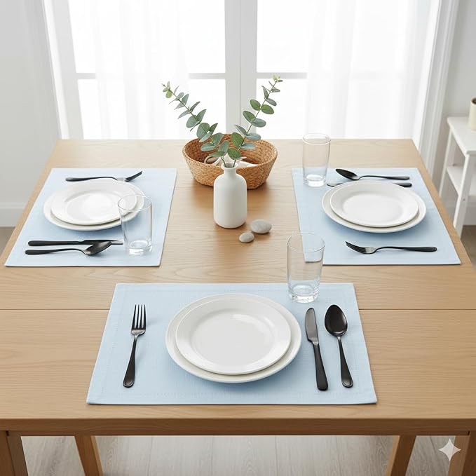 Urban Villa Two Tone Placemat Cotton Tablemat 14x20 (Set of 6) Sky Blue - Image 6