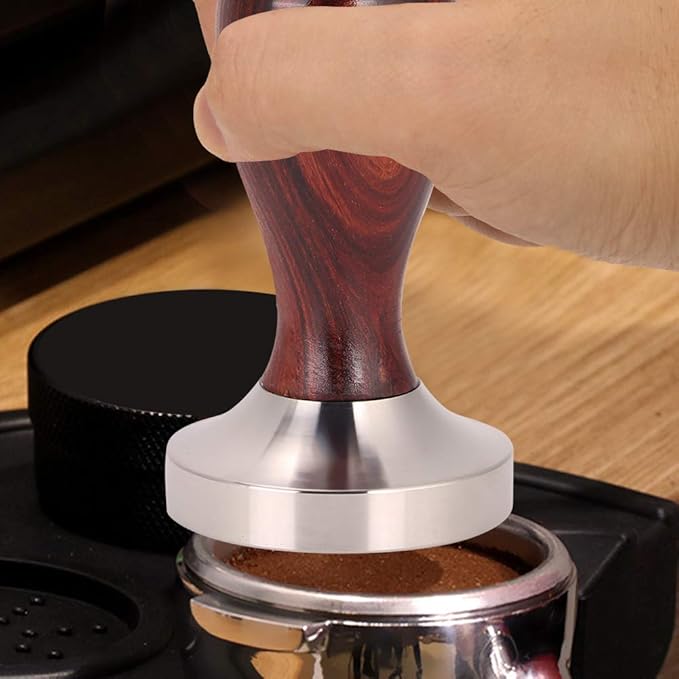 Black Coffee Hand Tamper, Press 58mm Flat Base Stainless Steel Coffee Powder Pressing Tamping Tool for Cafe Supplies