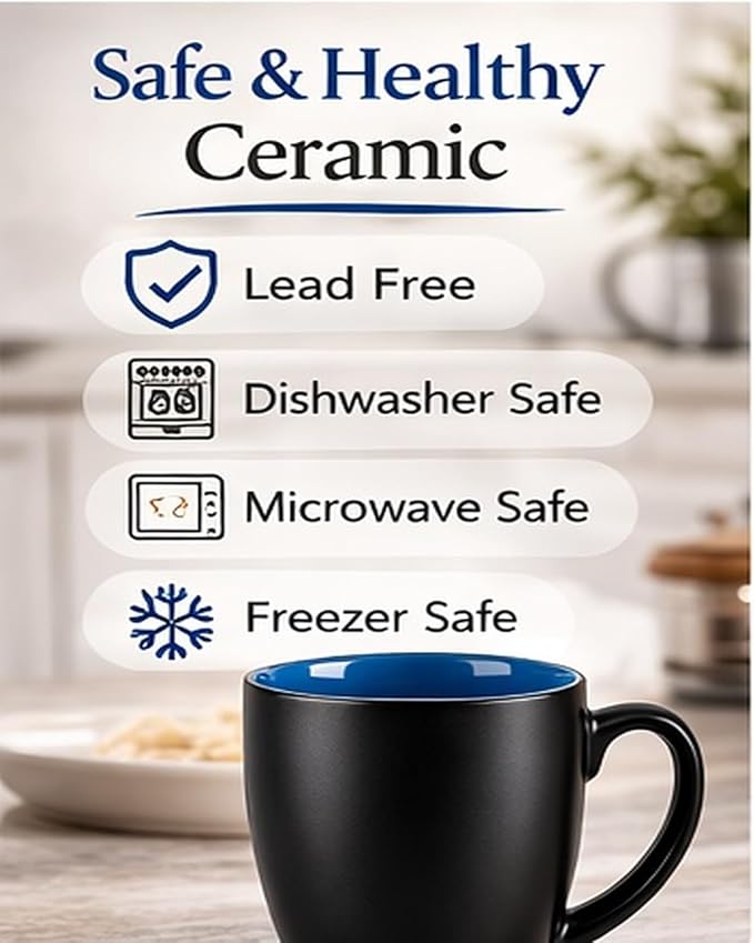 GBhome 16oz Coffee Mugs Set of 6, Large Ceramic Coffee Mugs for Man, Woman, Dad, Mom, Modern Coffee Mugs Set with handle for Tea/Latte/Cappuccino/Milk/Cocoa. Dishwasher&Microwave Safe,Blue - Image 4