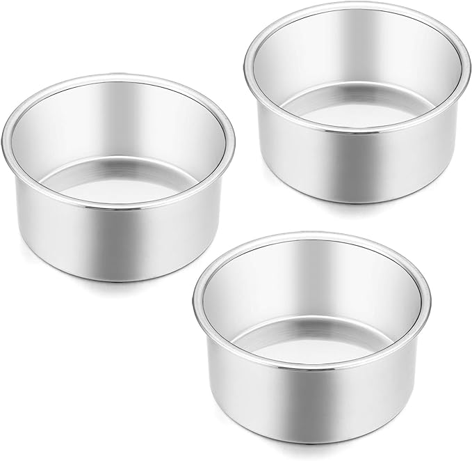 E-far 4 Inch Small Cake Pan Set of 3, Stainless Steel Mini Round Smash Cake Baking Pans, Non-Toxic & Healthy, Mirror Finish & Dishwasher Safe by E-far