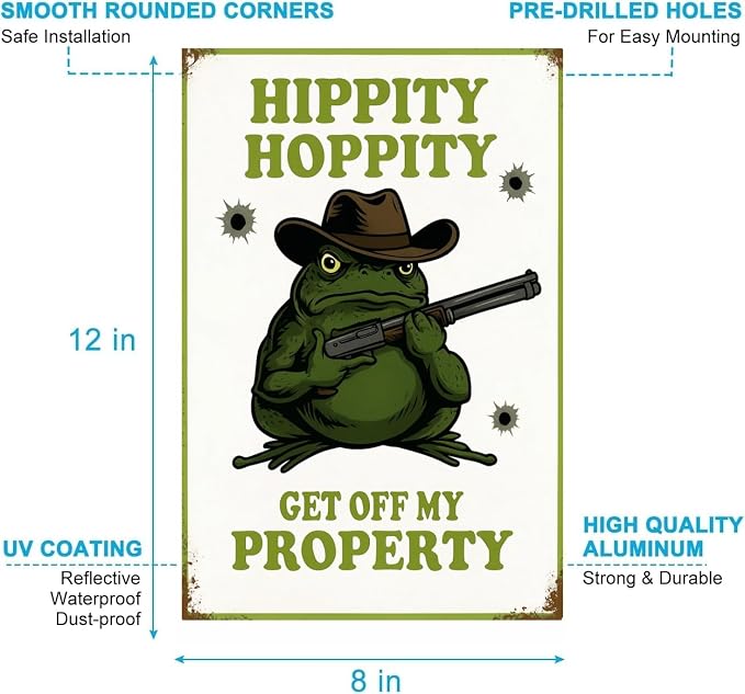 Funny Frog Metal Sign, Rustic Vintage Room Decor for Bedroom Door, Humorous “Stay Away” Warning Plaque, Garden and Garage Wall Art, 8x12 Inches - Image 6
