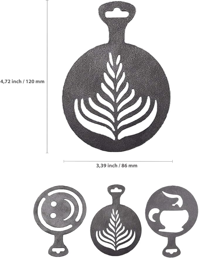 3Pcs Stainless Steel Reusable Metal Coffee Stencils for Latte Art Coffee Decorating Kit - Cookie Stencils for Royal Icing - Metal Baking Stencil Christmas- Cake Decorating Kit