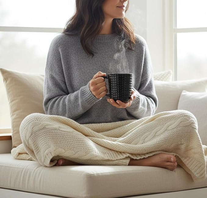 14 oz Ceramic Coffee Mugs Set of 4, Black Coffee Cups with Handle | Coffee Mug for Office & Home, Latte Cocoa, Lead-Free, Wedding & Housewarming Gift, Microwave & Dishwasher Safe - Image 5