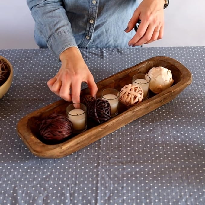 MAINEVENT Decorative Wooden Dough Bowl Decor Approx 20 Inch, Centerpiece Long Wood Dough Bowl, Made in USA