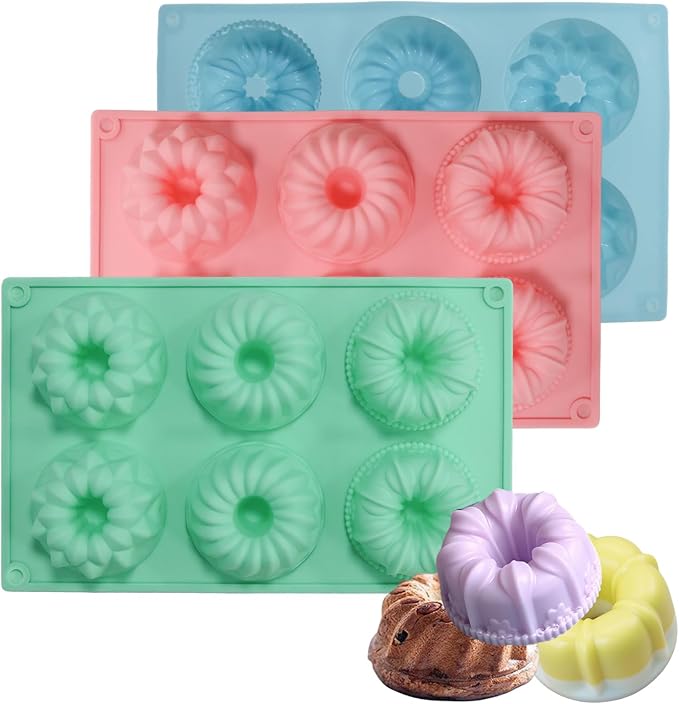 3 Pcs Mini Fluted Tube Cake Pan, 6-Cavity Silicone Non-Stick Small Cake Baking Mold for Cupcakes Cornbread Brownies Donuts Jello(Style3) by Unknown