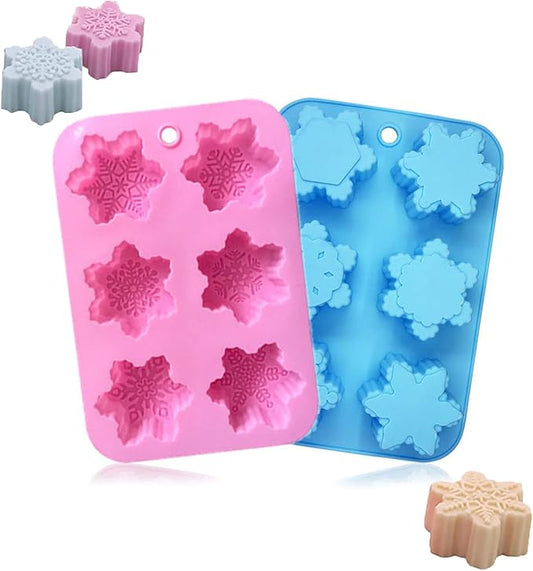 Silicone Snowflake Molds - 2 Pcs Christmas Soap Molds Non-Stick 3D Snowflake Candle Bath Bomb Mold Christmas Baking Tray Cake Cupcake Backing Mold Chocolate Candy (Pink/Blue) by SEIHDHIK