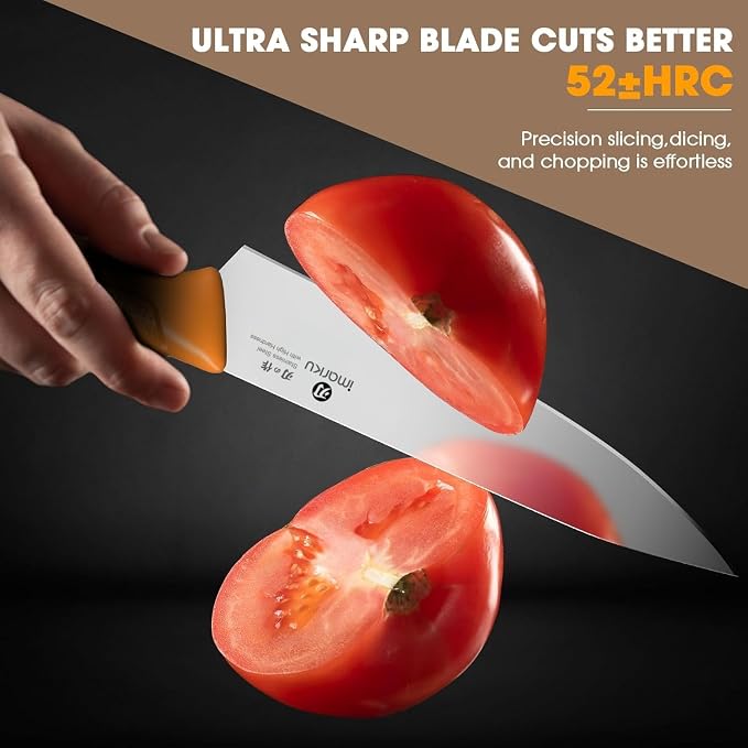 imarku® Knife Set, Sharp Block Knife Set with Built-in Sharpener, Japanese Stainless Steel with Non-Slip Ergonomic Handle, Dishwasher Safe, Kitchen Gift for Man Woman, Best For Home gift, Burnt Orange - Image 5