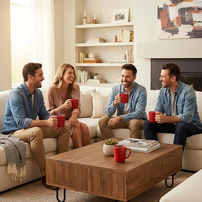Ceramic Coffee Mugs Set of 4, 14 oz Red Coffee Cups with Handle | Coffee Mugs for Office & Home, Latte Cocoa, Lead-Free, Wedding & Housewarming Gift, Microwave & Dishwasher Safe - Image 3