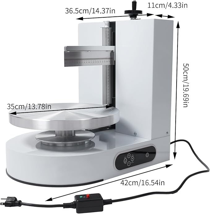 Cake Cream Spreading Machine, Electric Cake Decorating Machine for 4-12 Inch Cakes, Automatic Cake Cream Spreading Machine with Graduated Scrapers Turntable for Dessert Shops, 60-320RPM, 200W (White)