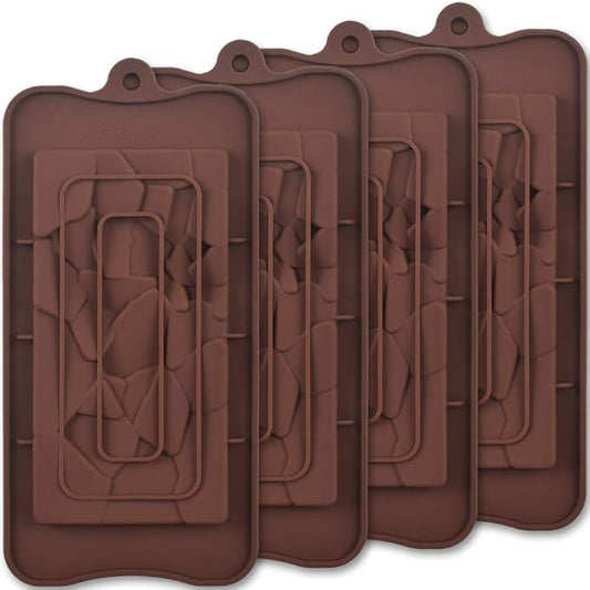 Break Apart Silicone Chocolate Molds, Fragments Chocolate Bar Molds, Homemade Protein and Energy Bar Molds, 4 Packs