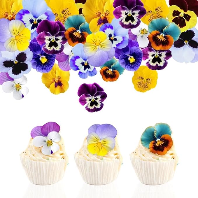 72Pcs Multi‑Color Edible Pansy Flowers for Cake Decorating – Realistic Sugar Pansies, Cupcake Toppers, Birthday & Wedding Dessert Decorations – Fully Edible, Handcrafted Style by Kuting