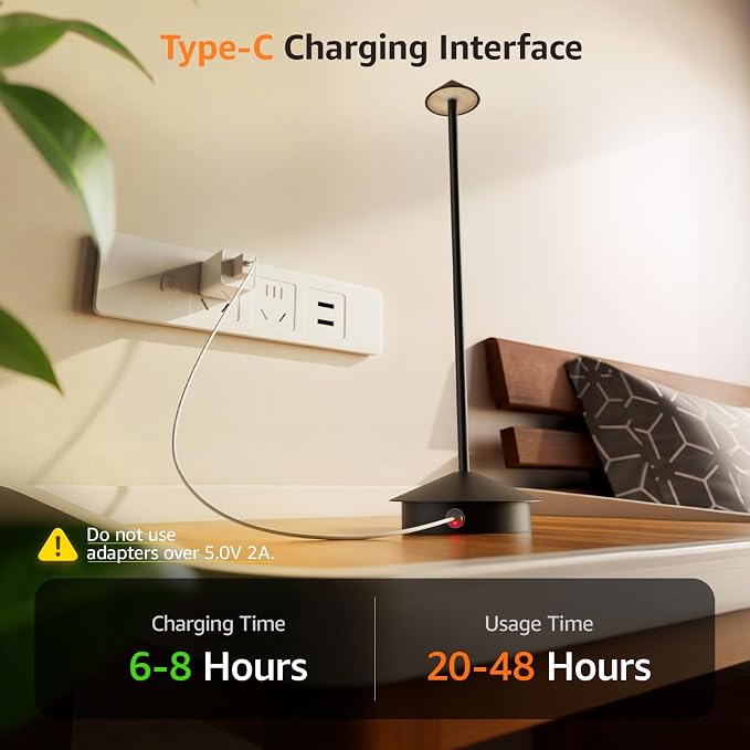 Cordless LED Table Lamps,Portable Battery Desk Lamp,2 Pack,Black | 6000mAh Rechargeable,3000K/4500K/6000K Touch Stepless Dimming,Aluminum IP54 Waterproof Wireless Lighting for Outdoor/Indoor - Image 6