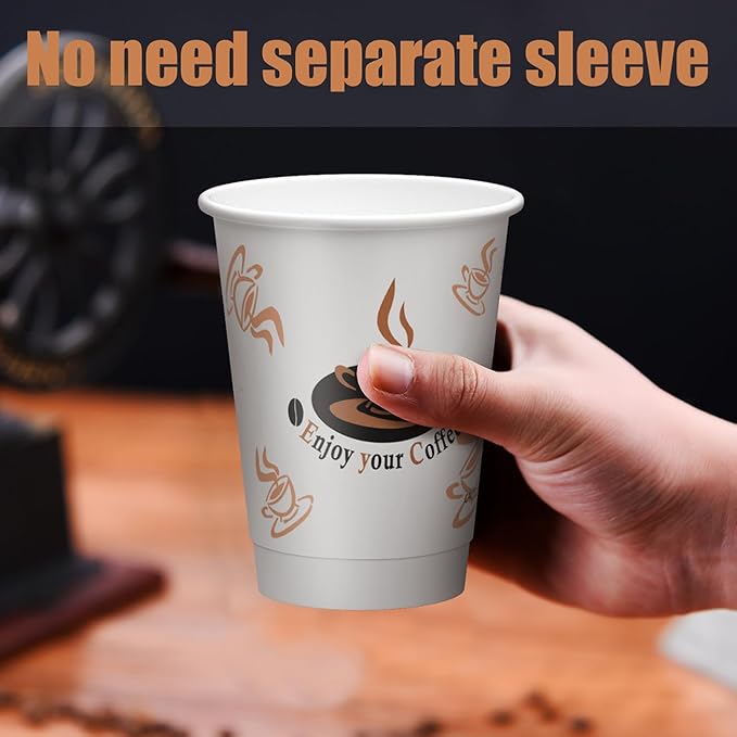 Qunclay 100 Pack 12 oz Double Wall Disposable Paper Coffee Cups with Lids, Insulated To Go Coffee Cup, Hot Drinking Cups for Daily use