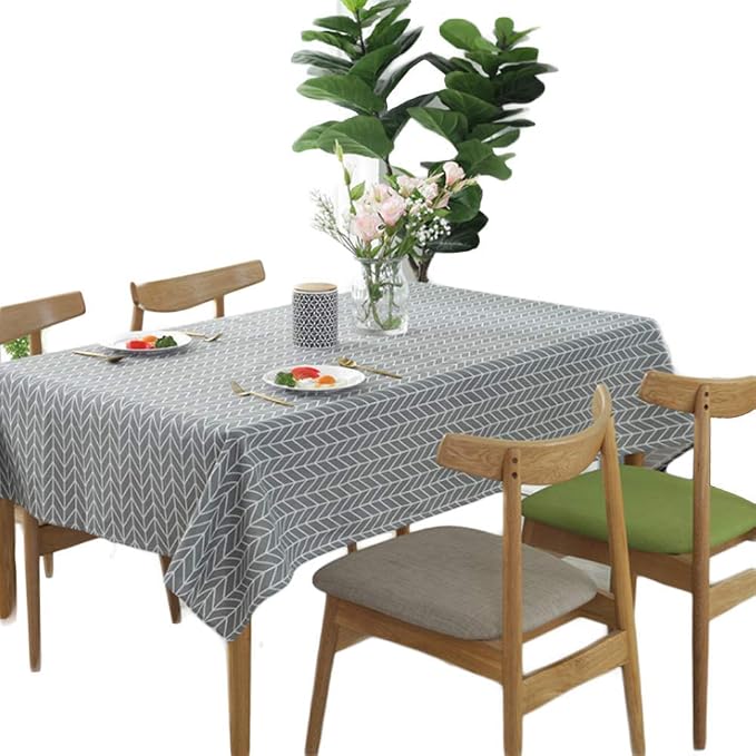 meioro Grey Farmhouse Table Cloth Rectangle Cotton Linen Nordic Twill Tablecloths Wrinkle Free Fabric Arrow Stripe Table Cloths Rustic Cover for Kitchen Dining Party Outdoor Picnic(47 x 70 Inch) by meioro