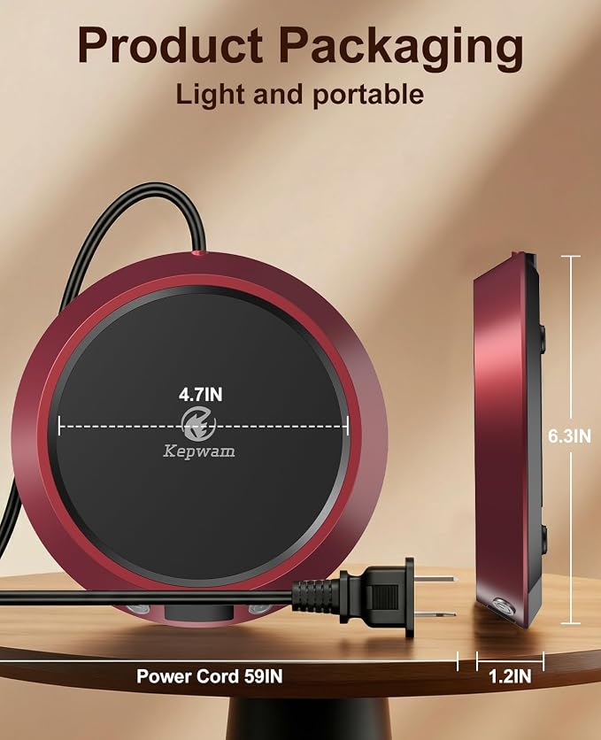 Kepwam Coffee Mug Warmer - 50W Electric Coffee Warmer for Desk 3 Temp Settings & 2-9 Timer Smart Cup Warmer for Desk Candle Warmer Plate with LED Lights Beverage Tea Milk Warmer for Home & Office - Image 6