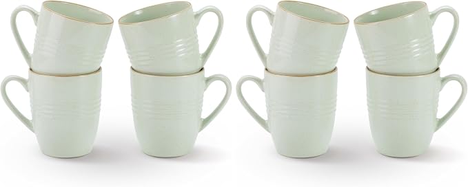 famiware Jupiter Coffee Mugs Set of 4, 14 OZ Coffee Mug, Microwave and Dishwasher Safe, Coffee Cups with Handle for Coffee, Tea, Cocoa, Milk, Light Green (Pack of 2) by Famiware