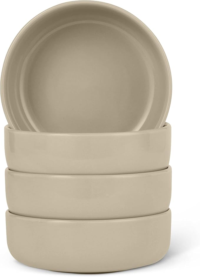 Amazon Basics Glazed Stoneware Bowls, 4-Piece Set, Microwave and Dishwasher-Safe, 5.5 in., Linen Gray by AmazonBasics