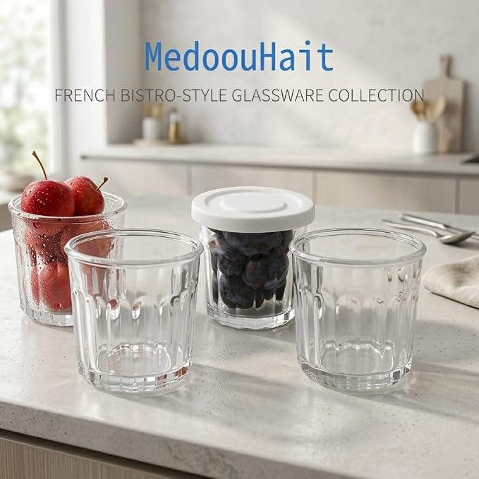 Working Glass Cups with Lids Set of 4, 13.5oz Thick Glass Tumblers | Classic Picardie Style Glassware, Stackable Design, 2-in-1 Drinking Cup & Food Storage Jar with Premium Thick Glass - Image 2
