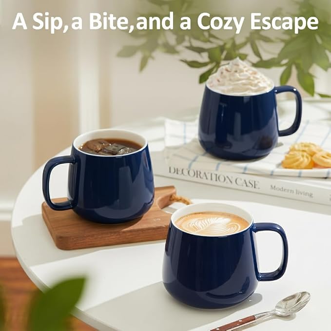 Teocera 16oz Ceramic Coffee Mugs Set of 4 – Stackable Latte Cups, Microwave, Dishwasher & Oven Safe – Ideal for Coffee, Cappuccino, Hot Chocolate, Housewarming Gifts, Dark Blue - Image 6