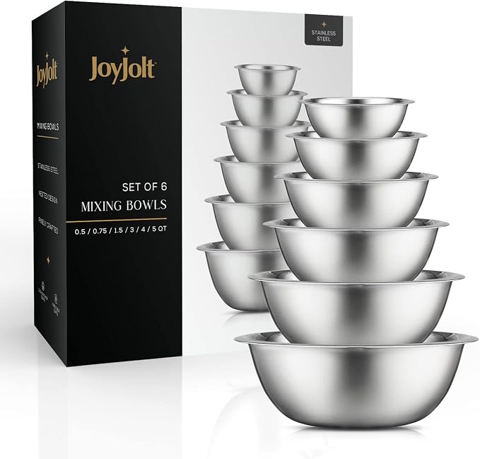 JoyJolt Stainless Steel Mixing Bowl Set - 6 Piece Nesting Bowls, 5qt to 0.5qt, Ideal for Kitchen, Cooking, Baking and Storage - Image 6