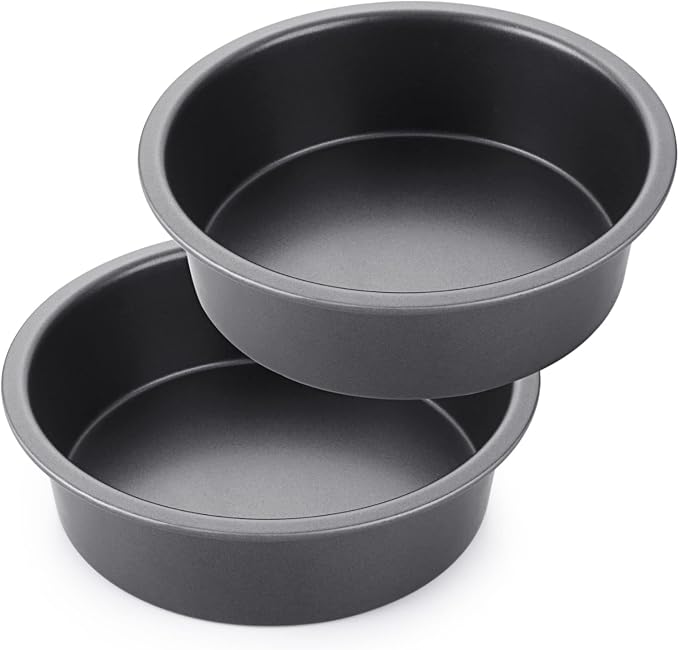 Round Cake Pan Set for Baking, 8 Inch, Nonstick Deeper Circle Cake Pans with Wider Grips, 2 Pieces Layer Cake Tin, Cheesecake Mold, Huty Duty, Dishwasher Safe - Grey by HONGBAKE