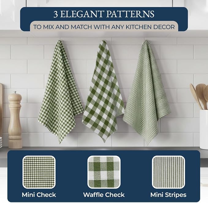 LANE LINEN Kitchen Towel and Pot Holder Sets 20 Pc - Eco Friendly Reusable Cotton Dish Towels, Soft Flour Sack Tea Towels, Absorbent Kitchen Hand Towels, Heat Resistant Oven Mitts for Cooking - Olive - Image 5