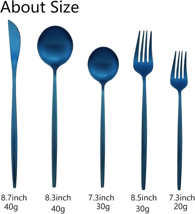 JASHII Flatware Silverware Set Stainless Steel Satin Finish Cutlery Set Service for 6, 30-Piece Spoons And Forks Kitchen Utensil Set, Dishwasher Safe (Matte Blue) - Image 3