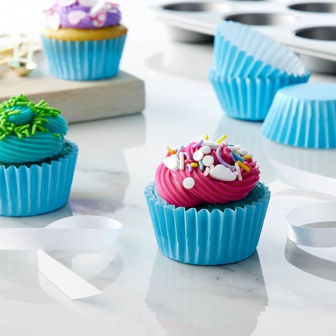 Caperci Grease-Resistant Standard Blue Cupcake Liners 150 Counts - Heavy Duty Paper Muffin Baking Cups, Odorless, No Muffin Pan Needed, Easily Peels (Light Blue) - Image 2