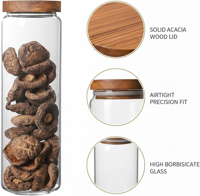 Clear Glass Storage Jar with Natural Acacia Wood Lid for Pantry Organization - Image 6