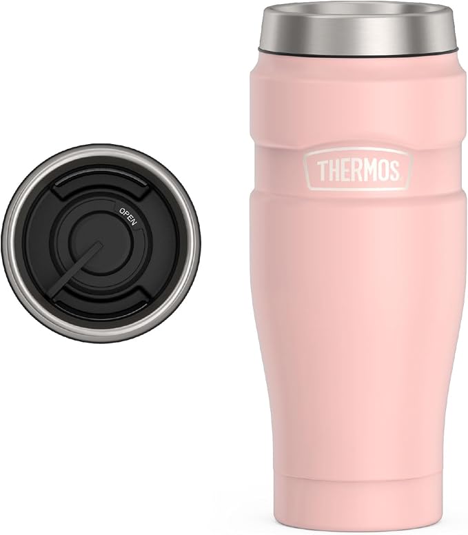 THERMOS Stainless King Vacuum-Insulated Stainless Steel Tumbler - 16oz, Matte Pink - Insulated Coffee Tumbler for Hot & Cold Drinks - Leak-Proof & Sweat-Proof for Commuting & Traveling by Thermos