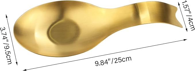 VanlonPro Stainless Steel Spoon Rest, Spatula Ladle Holder, Stainless Steel Utensil Spoon Rest Holder, Brushed Finish, Dishwasher Safe 9.8 x 3.7 Inch (Gold Fish Tail 1PC) - Image 2