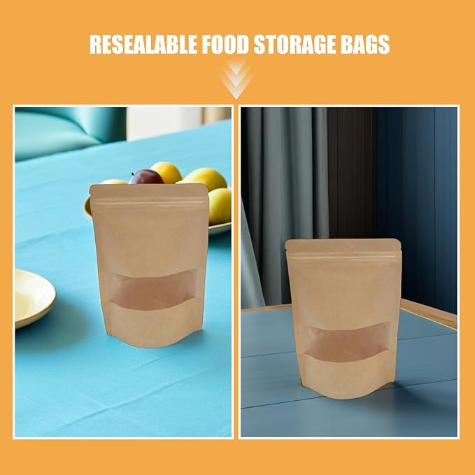 50pcs Kraft Paper Self-sealing Bags with Window Resealable Food Bags for Bread Cheese Packaging and Pantry Organizing - Image 8