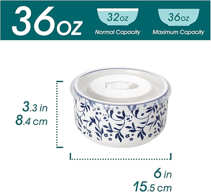 vancasso 36 Oz Ceramic Serving Bowls with Lids Set of 4, Porcelain Lunch Bowls with Lids for Food Storage, Prep Bowl for Kitchen, Microwave & Dishwasher Safe,Series SELENE - Image 2