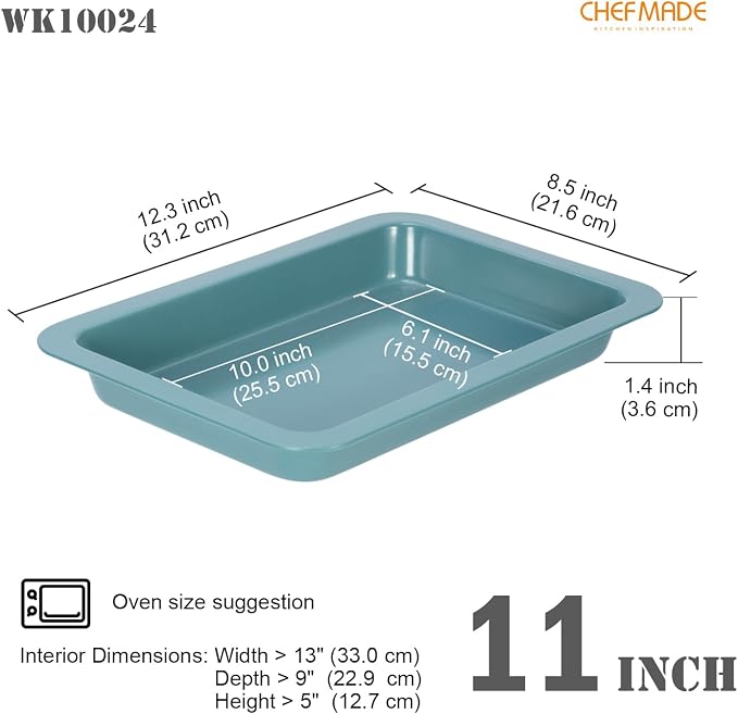 CHEFMADE Baking Pan, 11" Nonstick Lasagna Sheet Pan for Oven (Green) | Deep 1.4" carbon steel bakeware. Nonstick coating, wide edges for easy handling. Oven-safe for roasting, cookies, casseroles - Image 2