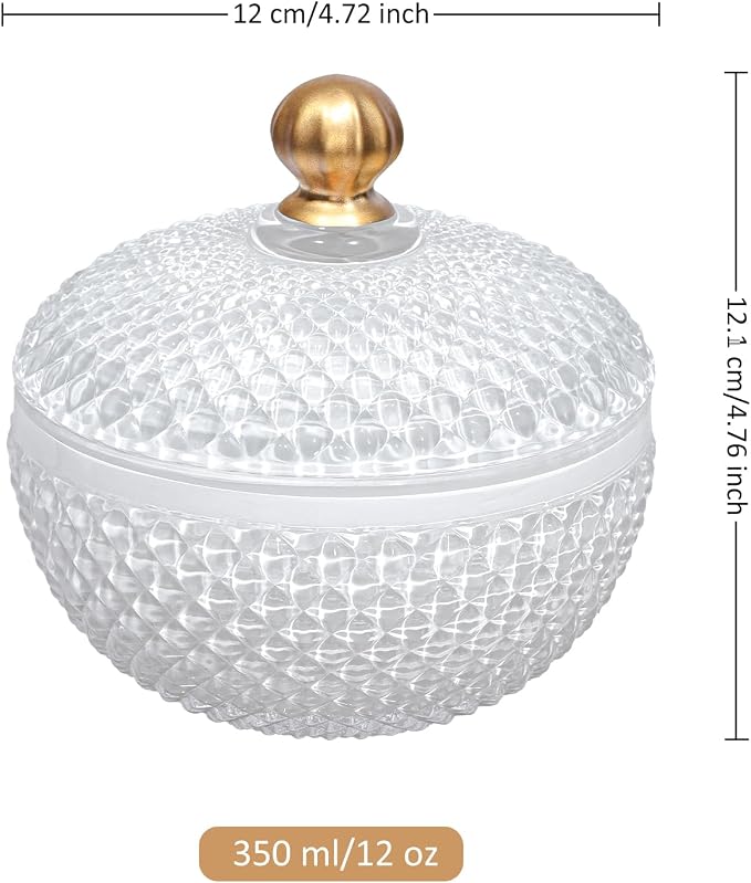 Joeyan 12 oz Small White Glass Jars with Lid,Embossed Glass Candy Dishes,Diamond Faceted Food Container,Decorative Jewelry Box Apothecary Canisters,Colored Kitchen Bathroom Buffet Storage Organizer - Image 2