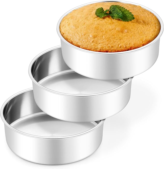Leonyo 6 Inch Round Cake Pans Set of 3, Stainless Steel Round Layer Cake Baking Pans, Metal Baking Tins for Wedding Birthday, Even Heating, Non Toxic & Healthy, Heavy-Duty, Dishwasher by Leonyo