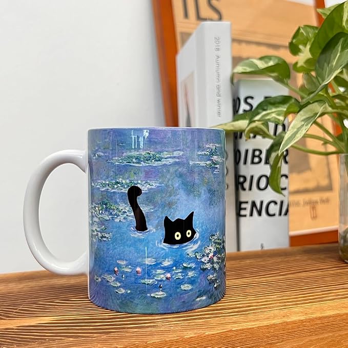 Famous Art Paintings Funny Cat Coffee Mug for Artist Art Lover Teacher Cat Lovers, Famous Picture Classic Vincent Aesthetic Canvas Mug Birthday Gift for Women Man (Water Lilies) - Image 2