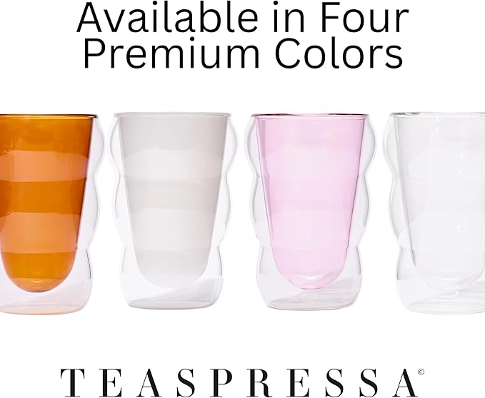 Teaspressa Pink Glass Cloud Cup 12 oz Double-Wall Insulated Borosilicate Glass – Heat-Resistant – Ideal for Hot or Iced Tea, Lattes, Coffee & More – Minimalist Design – Great Gift