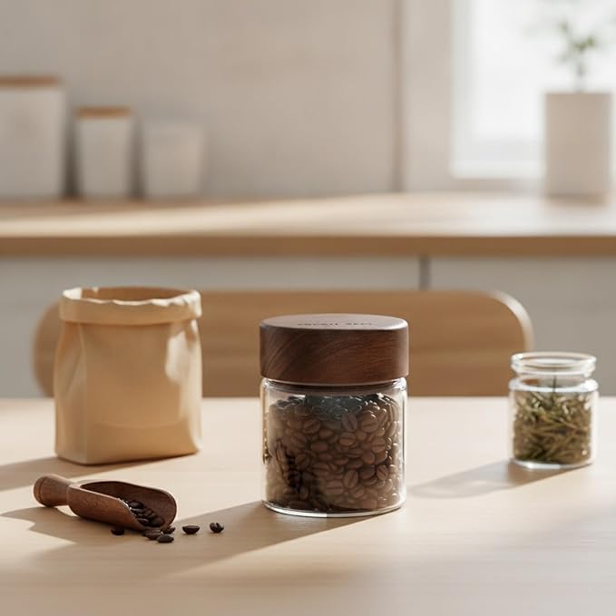 Home Organizers Glass Canister with Acacia Wood Lid, Borosilicate Jar for Coffee Tea Sugar Dry Goods Pantry Storage - Image 3